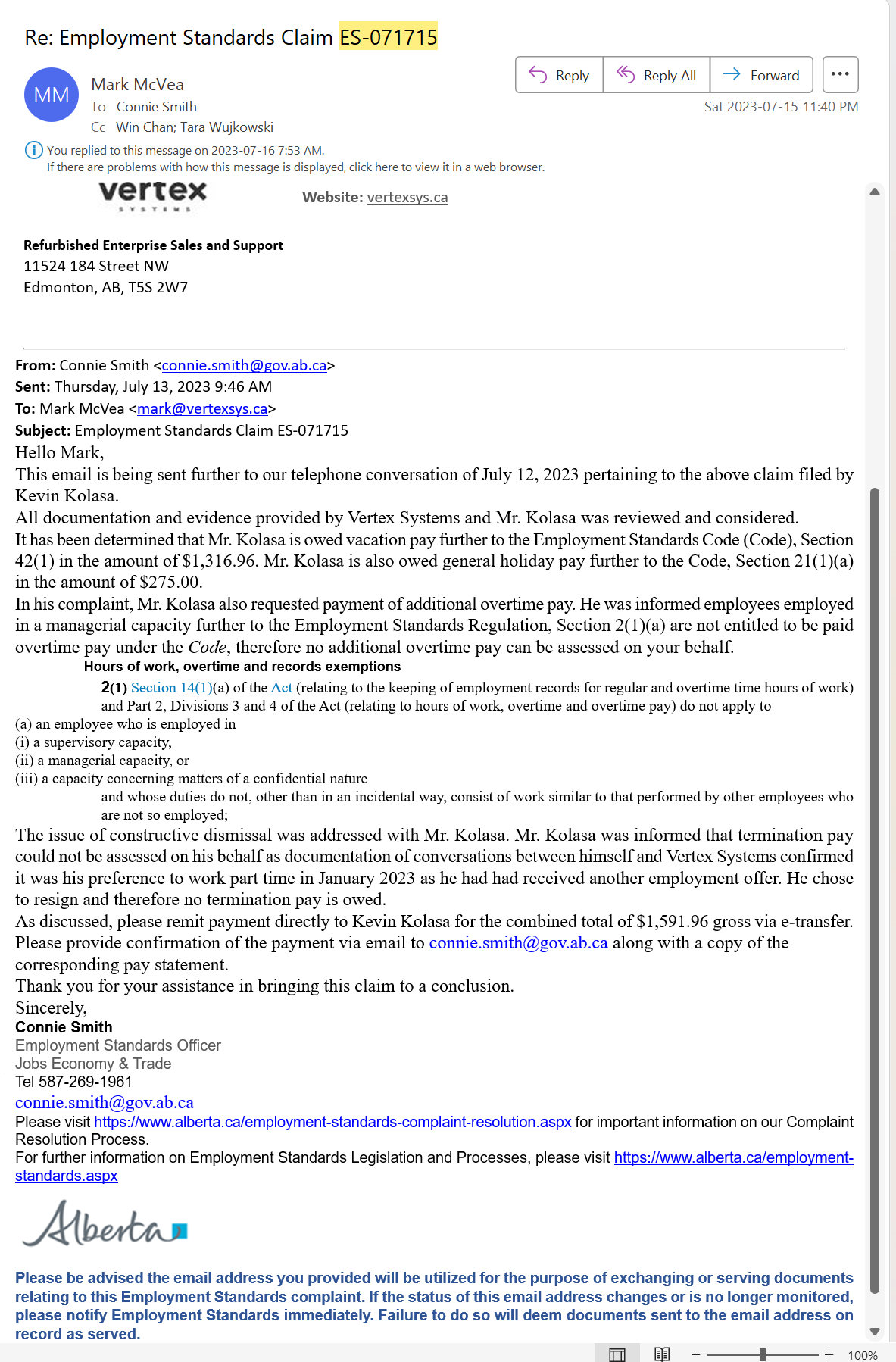 Vertex Systems ordered to pay unpaid employee